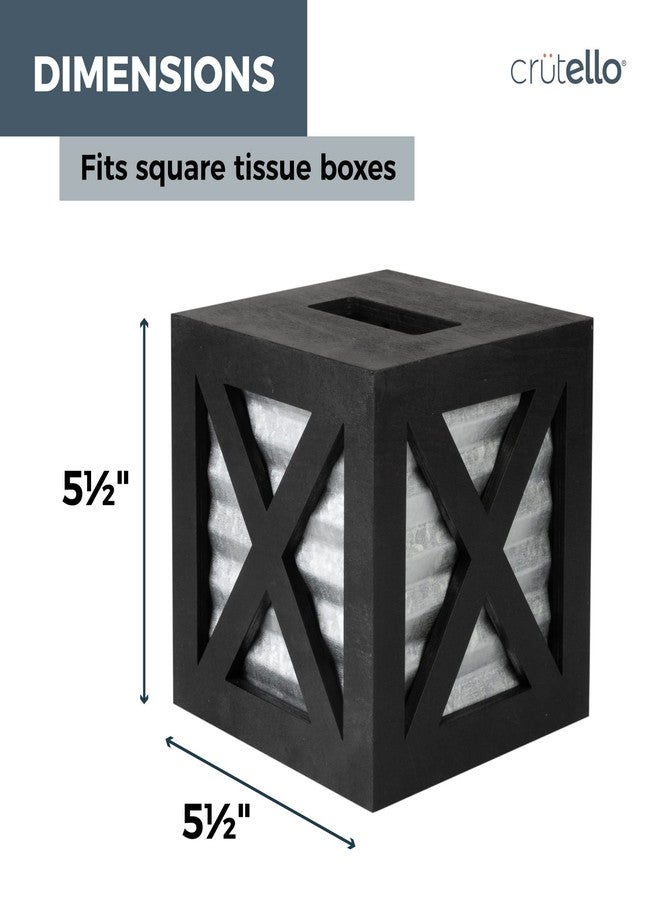 Crutello غطاء علبة مناديل كروتيلو خشبي على شكل حرف X مع دعامة جانبية مجلفنة - حامل مناديل خشبي أسود ريفي - Image 2